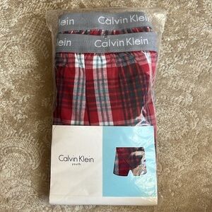 Brand New Calvin Klein 2-Pack Boys Plaid Cotton Boxer Shorts Red Blue Underwear